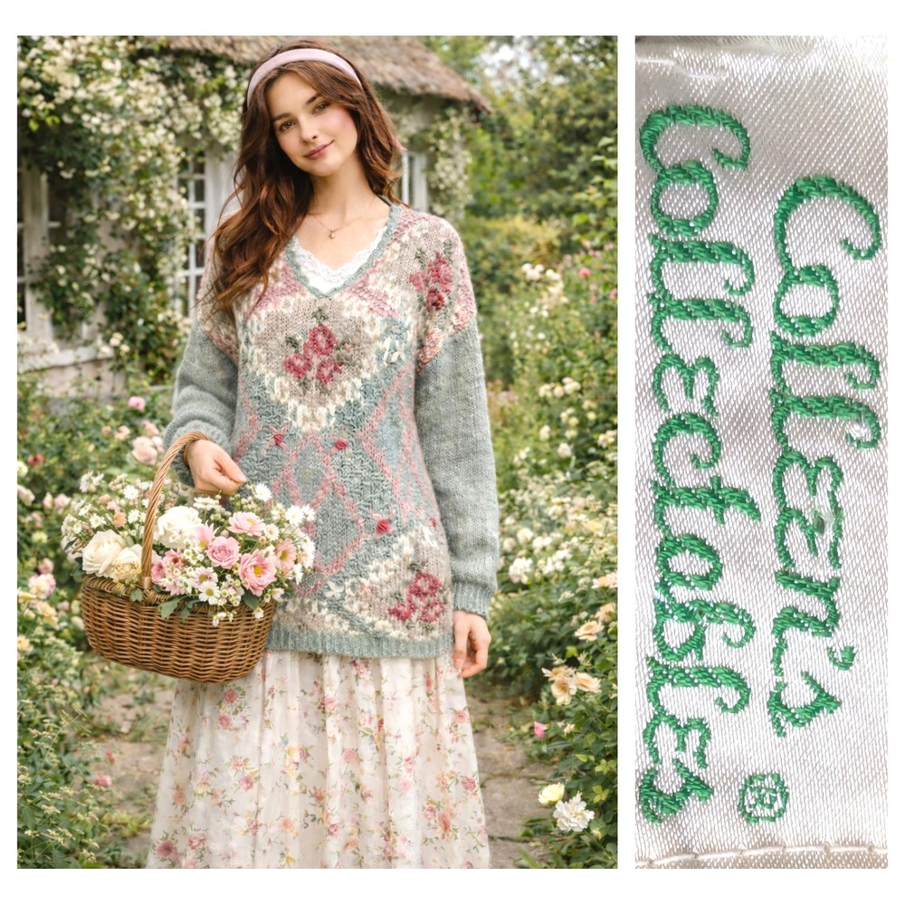 Colleen's Collectables VTG Hand Knit Romantic Cottagecore Grannycore Sweater L